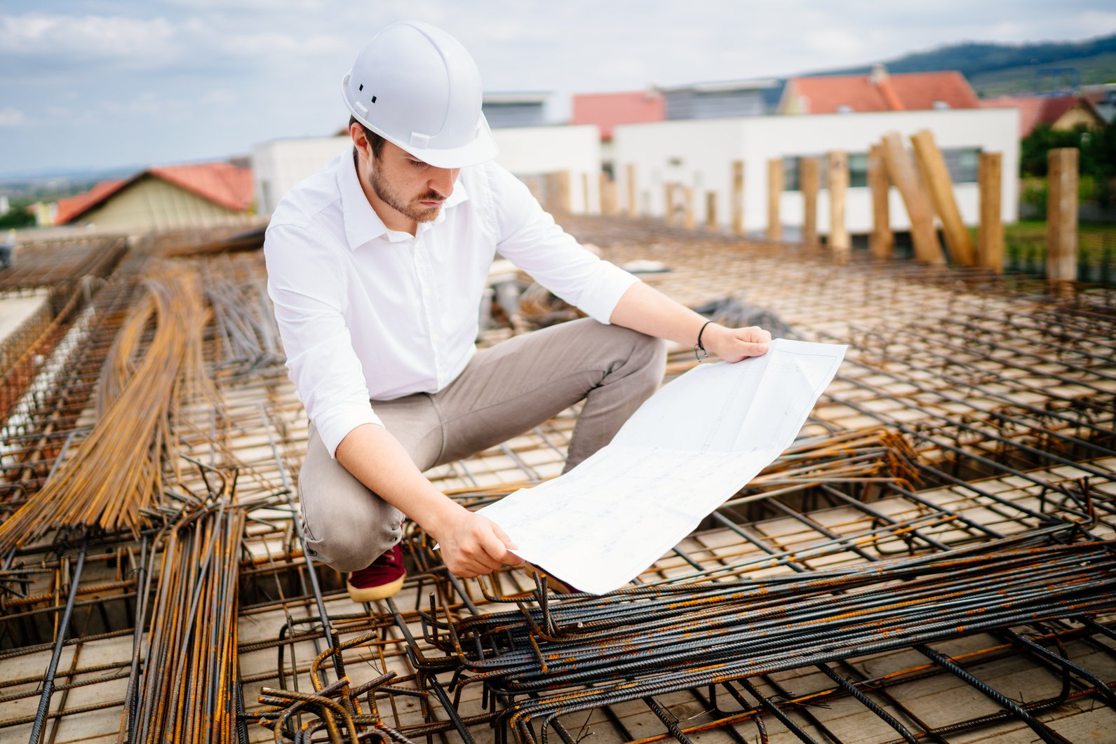 Engineering details - civil construction engineer working on building site